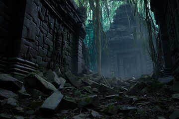 Lost temple overrun by the jungle