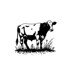 Monochrome bovine illustration, a farm animal, simple agricultural concept depiction