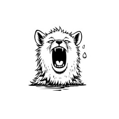 Ferocious wolf illustration with aggressive expression and sharp teeth in black and white