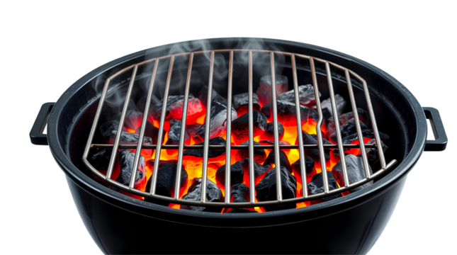Photo of charcoal barbecue grill with the lid off isolated on transparent background.png 