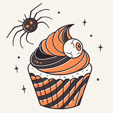 halloween cupcake with spider and eyeball clip art preview