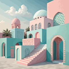  Abstract Architectural Rendering Pastel Colors Geometric Shapes
