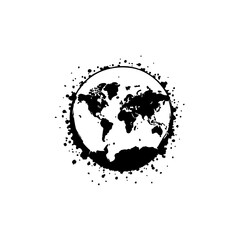 Abstract Black and White World Map with Splatter Design for Global Concepts