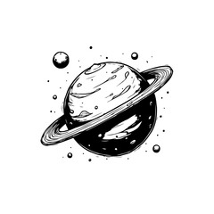 Stylized vector illustration of a planet with ring system against white background © Rahma
