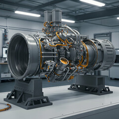 Obraz premium Powerful Jet Engine: Detailed Close-up of Advanced Aerospace Technology