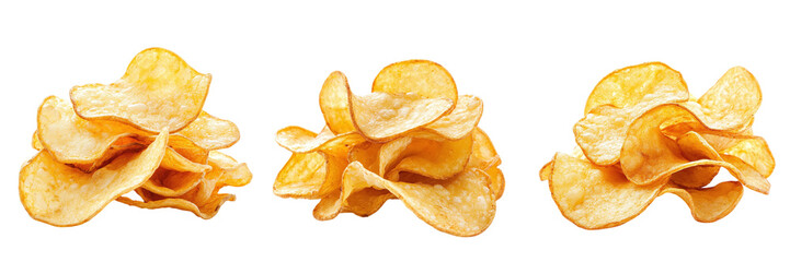 Set of delicious fried chips isolated on transparent background PNG
