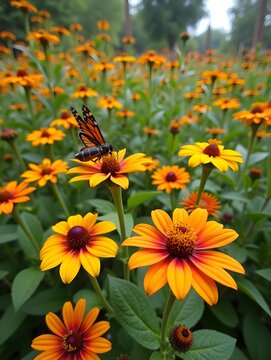 Vibrant pollinator garden in full bloom. A nature lover haven