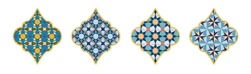 Decorative Islamic window design features intricate geometric patterns and vivid colors
