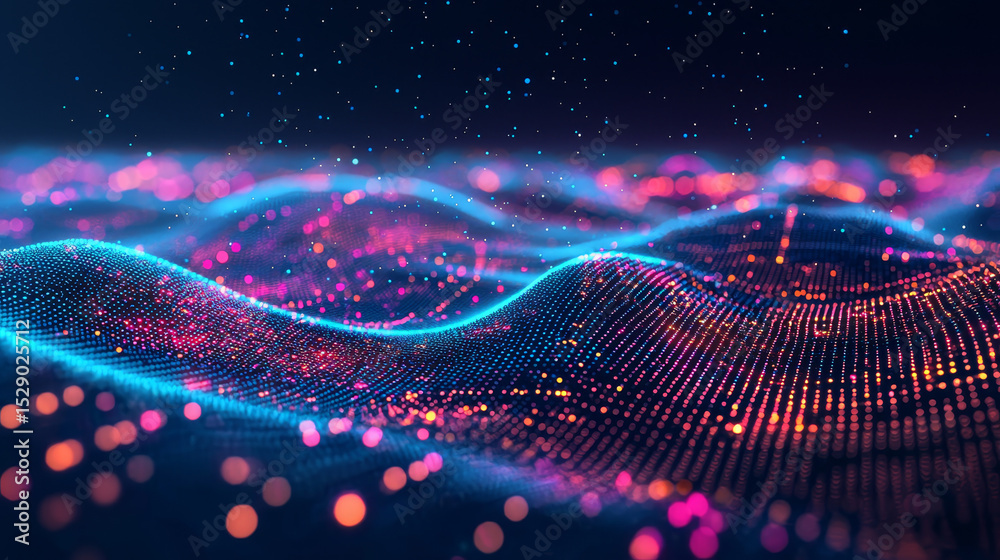 Aufkleber futuristic digital landscape glowing data points and grid pattern in dynamic analysis of technology 