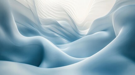 Abstract blue and white wavy 3D rendering background.