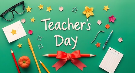 Happy teacher s day flat lay with school supplies