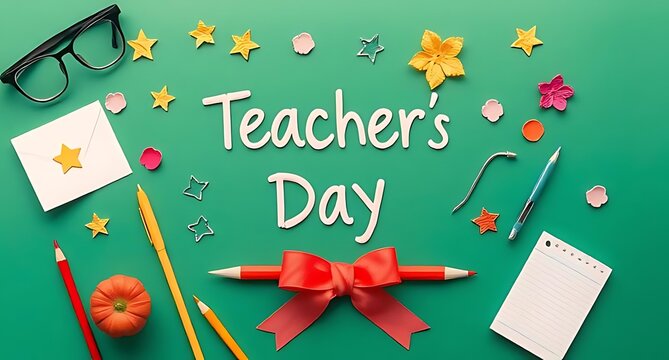 Happy teacher s day flat lay with school supplies