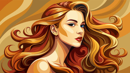 A beautiful woman in profile with long and shiny wavy hair. This beauty model girl presents a soft curly hairstyle, ideal for elegant fashion, perfect cosmetics, and flawless makeup design.