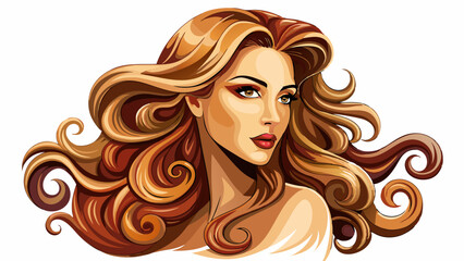 A beautiful woman in profile with long and shiny wavy hair. This beauty model girl presents a soft curly hairstyle, ideal for elegant fashion, perfect cosmetics, and flawless makeup design.White backg