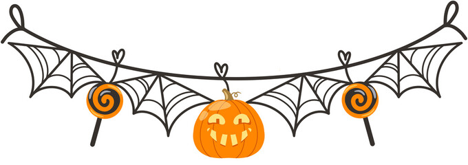 Halloween garland with candy and Jack's lantern isolated.