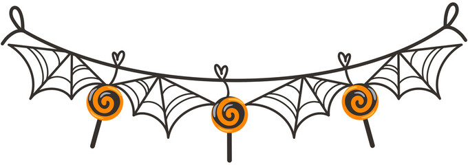 Naklejka premium Halloween garland with candy and Jack's lantern isolated.