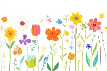 Various flowers in spring art illustration colorful.