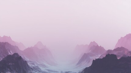 Dreamlike mountains under a pinkish light
