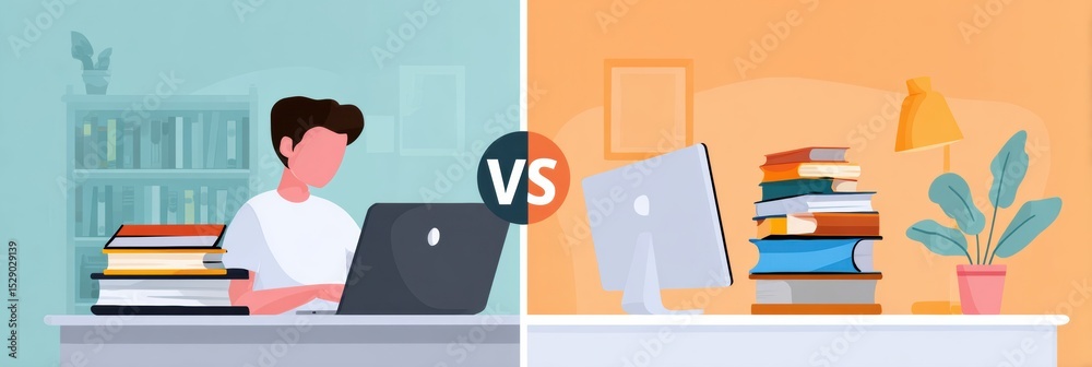 Poster Comparison of Traditional and Online Learning Methods Highlighting Advantages and Drawbacks of Each Educational Approach in a Modern Layout