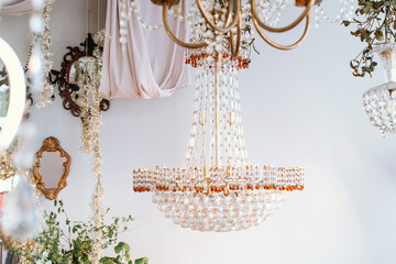 Elegant crystal chandelier enhances the charm of an artistic interior space