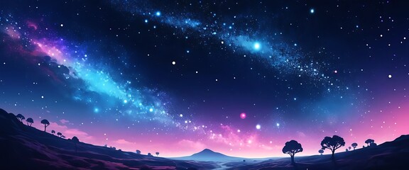 Vibrant Galaxy Nightscape: Artistic Celestial Landscape
