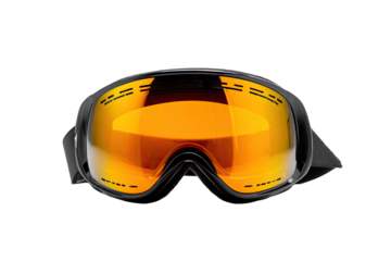 Black ski goggles with an amber lens