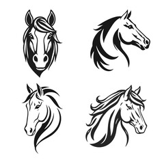 Horse head silhouette collection, horse head logo, animal emblem, horse symbol, vector illustration