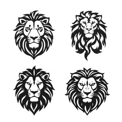 Obraz premium Collection of lion heads in black and white vector style, majestic mane, fierce look, strong lines, powerful expression, lion head, wild animal, vector lion, ferocious predator, majestic beast