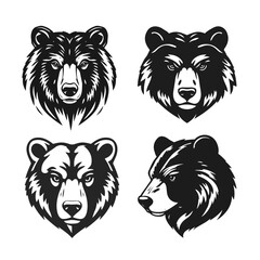 Bear head collection, wild animal emblem, fierce bear face, forest animal icon, vector illustration