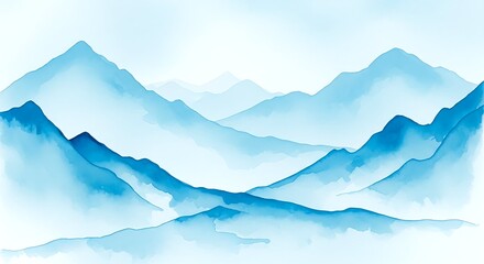 Serene Blue Mountain Watercolor Landscape: A Tranquil Artistic Painting