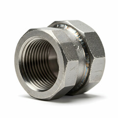 Close-up of a Metal Compression Coupling: Plumbing Fitting Detail