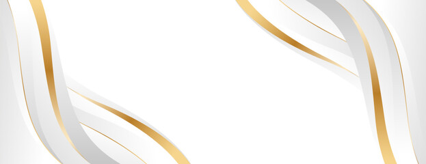 Elegant white and gray luxury wave background with gold accents. Abstract modern banner design for websites, headers, sale templates, business ads, awards, events, and more