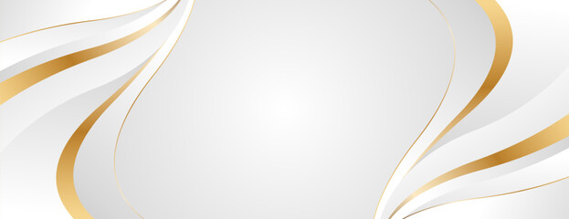 Elegant white and gray luxury wave background with gold accents. Abstract modern banner design for websites, headers, sale templates, business ads, awards, events, and more