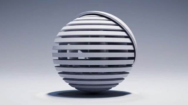 Minimalist rotating segmented sphere with opening shell, white on white