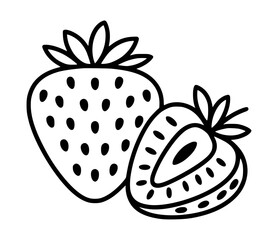 Simple black and white line art strawberry illustration