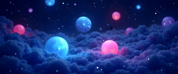 Ethereal Nebula: Glowing Planets in a Dreamlike Cloudscape - Cosmic Art