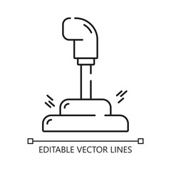 Gear shifter line icon. Gear shifter closeup in a car interior. Suitable for automotive, transportation, driving, vehicle concepts, car rental, and car interior designs.