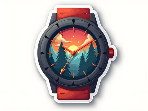 A flat sticker of a smartwatch with time to travel typography