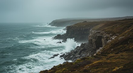 Coastal Cliff Scene with Waves and Rocks