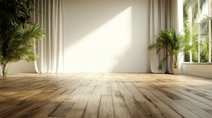 A serene and bright empty room adorned with large windows allowing natural light to pour in, creating a peaceful ambiance perfect for relaxation or creativity.