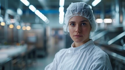 A determined young female chef stands confidently in a professional kitchen, showcasing dedication and passion for culinary arts, embodying the spirit of creativity in cooking.
