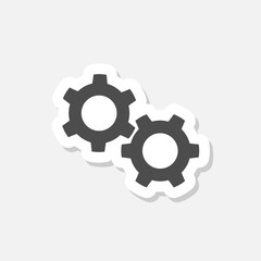 Simple gear symbol sticker isolated on gray background