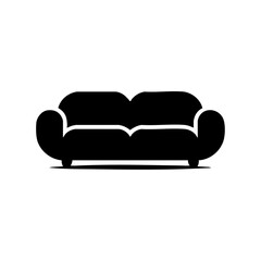 Simple black icon of a modern two-seater sofa for home design themes.

