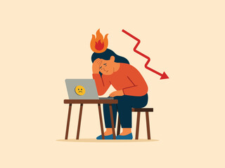 Frustrated Woman Facing Work Stress and Business Decline.