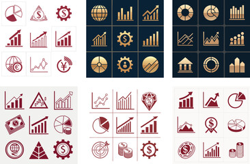 Modern Isolated Vector Icons of Diverse Financial Visualizations  