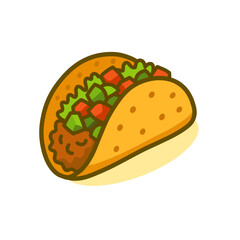 Simple Outline Style Delicious Taco with Beef and Salad Icon Illustration