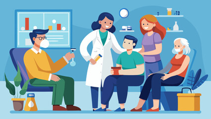 Healthcare Consultation Illustration with Doctors and Patients in a Clinic Setting