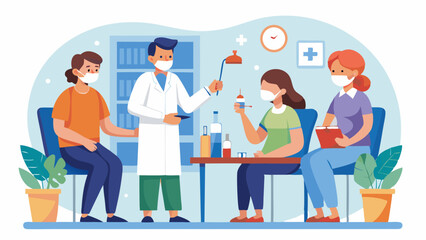 Healthcare Consultation Illustration with Doctors and Patients in a Clinic Setting