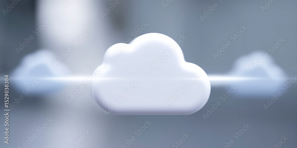 Poster 3d illustration of a white cloud floating in a soft gradient background, symbolizing digital storage