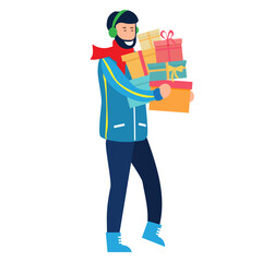 A young male brings a lot of gifts